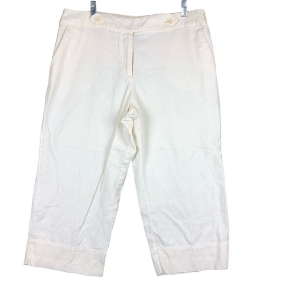 George Womens Pants Off White Mark Eisen Linen Blend Capris Wide Leg 16 - Picture 1 of 13